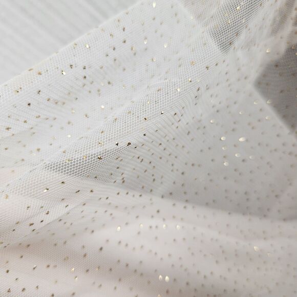 Speechless VTG Y2K Balletcore Midi Dress-M-Ivory/Gold Glitter Tulle-Ruched-Fairy - Picture 8 of 13